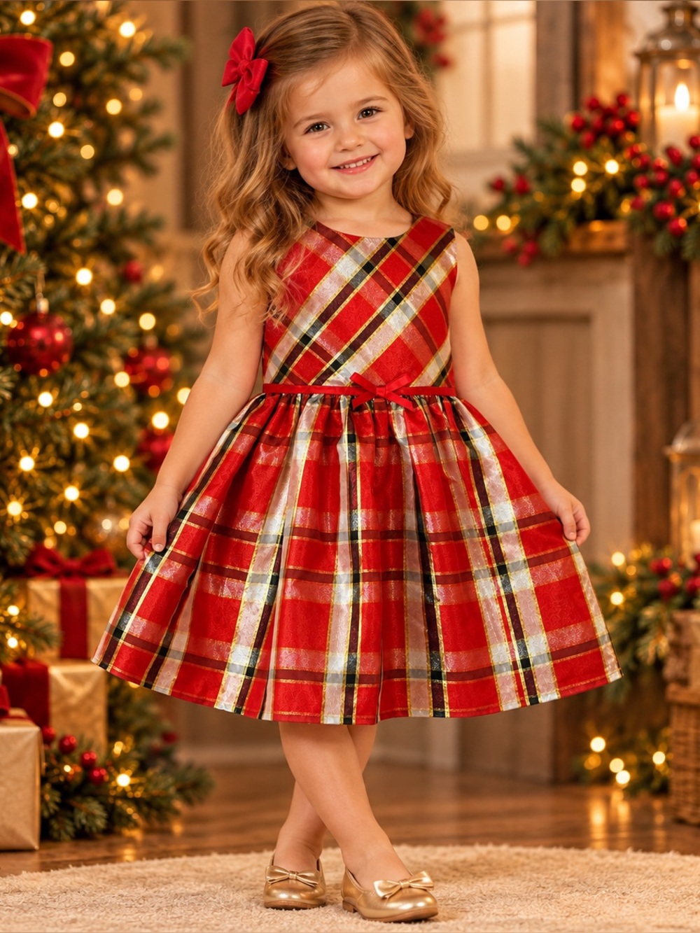 Bonnie Jean Girls 4T Red Gold Plaid Holiday Dress NWT